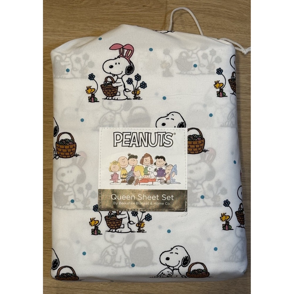 Peanuts Snoopy Easter Print Queen Sheet Set 4 Pc 100% Polyester By Berkshire
